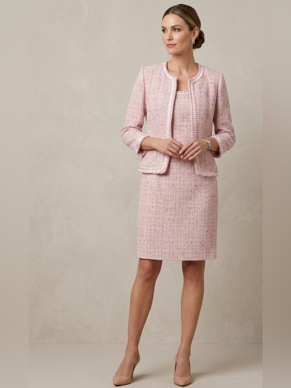 Joseph Ribkoff Tweed Lady Jacket and Dress Set Pink Size 12